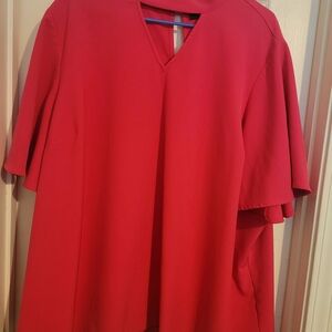 Lane Bryant Red Boxy Blouse with Notched Collar
